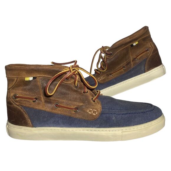 Dcaged High Top Lace Up Chukka Sneakers Men Shoes Sz 10 Blue Brown Canvas Suede - Picture 1 of 11